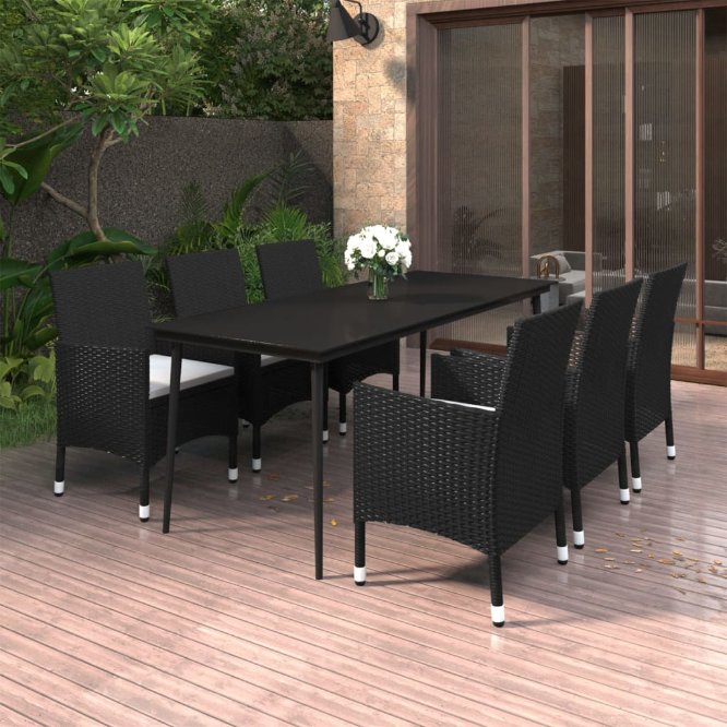 vidaXL 3-tlg. Garten-Essgruppe mit Auflagen Poly Rattan und Glas
