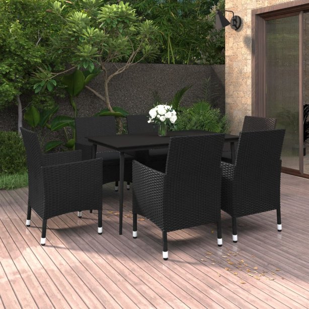 vidaXL 3-tlg. Garten-Essgruppe mit Auflagen Poly Rattan und Glas