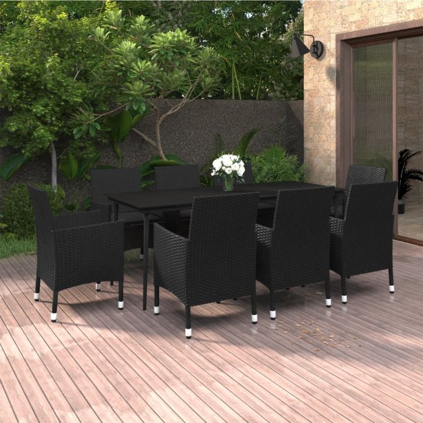 vidaXL 3-tlg. Garten-Essgruppe mit Auflagen Poly Rattan und Glas