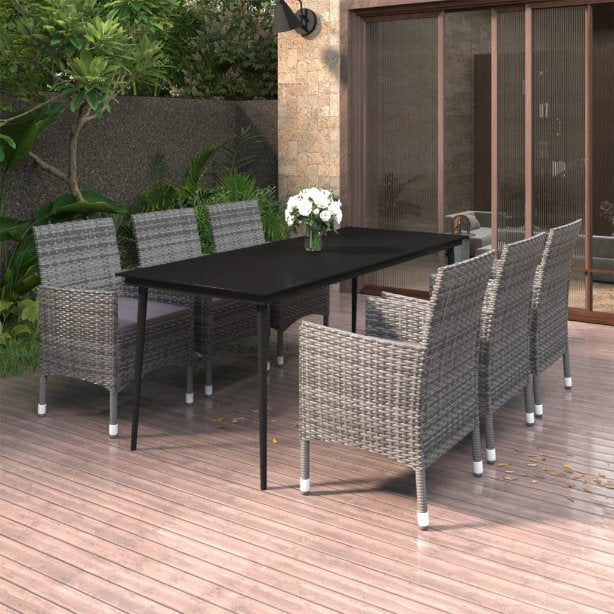 vidaXL 3-tlg. Garten-Essgruppe mit Auflagen Poly Rattan und Glas