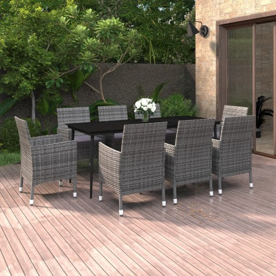 vidaXL 3-tlg. Garten-Essgruppe mit Auflagen Poly Rattan und Glas