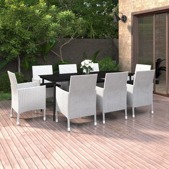 vidaXL 3-tlg. Garten-Essgruppe mit Auflagen Poly Rattan und Glas