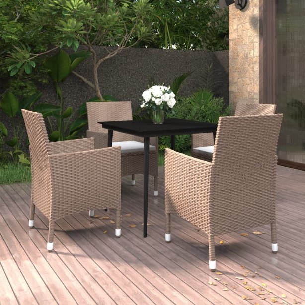 vidaXL 3-tlg. Garten-Essgruppe mit Auflagen Poly Rattan und Glas
