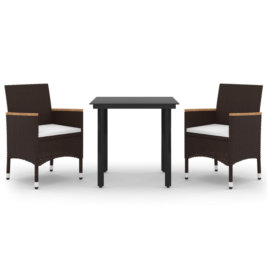 vidaXL 3-tlg. Garten-Essgruppe mit Auflagen Poly Rattan und Glas