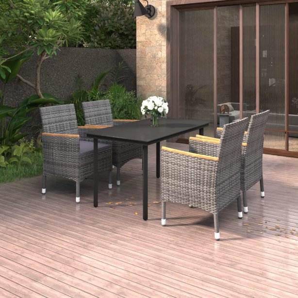 vidaXL 3-tlg. Garten-Essgruppe mit Auflagen Poly Rattan und Glas