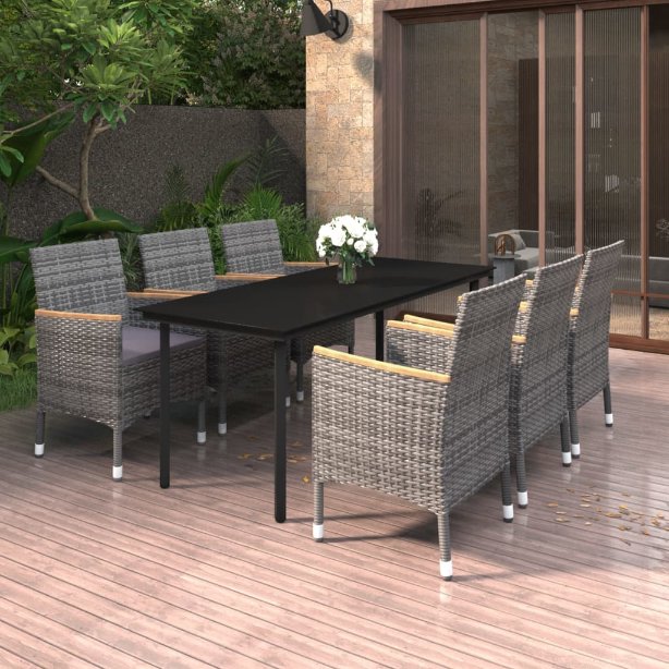 vidaXL 3-tlg. Garten-Essgruppe mit Auflagen Poly Rattan und Glas