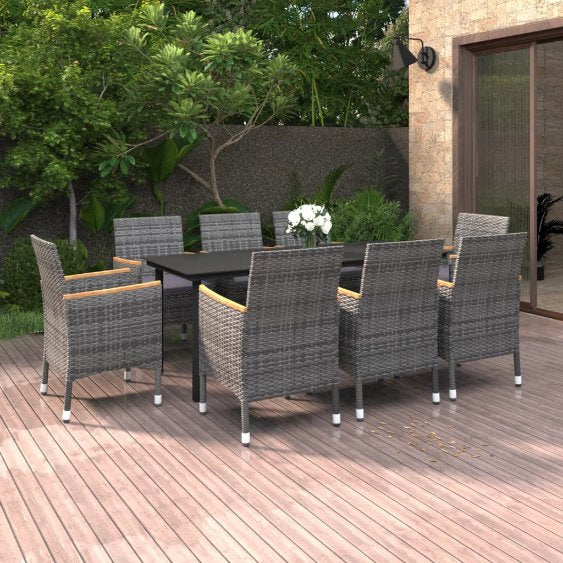 vidaXL 3-tlg. Garten-Essgruppe mit Auflagen Poly Rattan und Glas