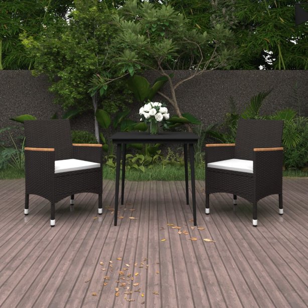 vidaXL 3-tlg. Garten-Essgruppe mit Auflagen Poly Rattan und Glas