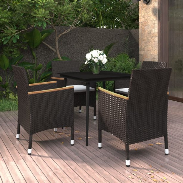 vidaXL 3-tlg. Garten-Essgruppe mit Auflagen Poly Rattan und Glas