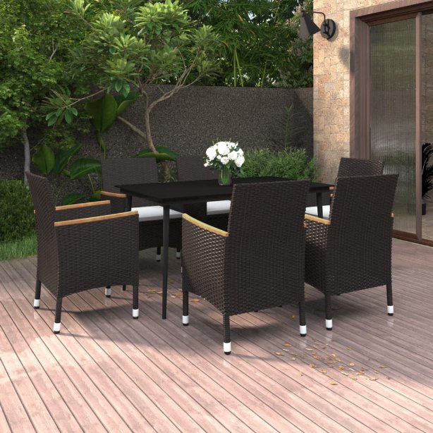 vidaXL 3-tlg. Garten-Essgruppe mit Auflagen Poly Rattan und Glas