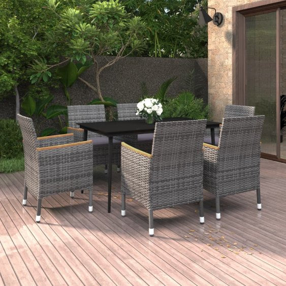 vidaXL 3-tlg. Garten-Essgruppe mit Auflagen Poly Rattan und Glas