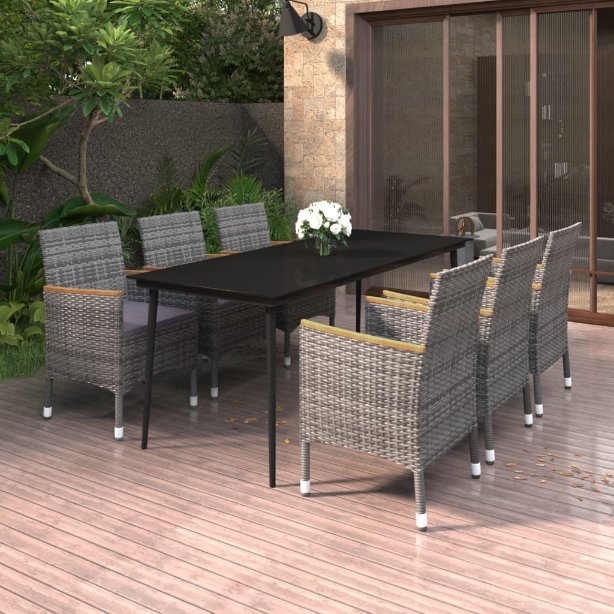 vidaXL 3-tlg. Garten-Essgruppe mit Auflagen Poly Rattan und Glas