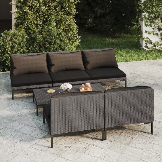 vidaXL 5-tlg. Garten-Lounge-Set mit Kissen Poly Rattan Dunkelgrau