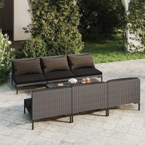 vidaXL 5-tlg. Garten-Lounge-Set mit Kissen Poly Rattan Dunkelgrau