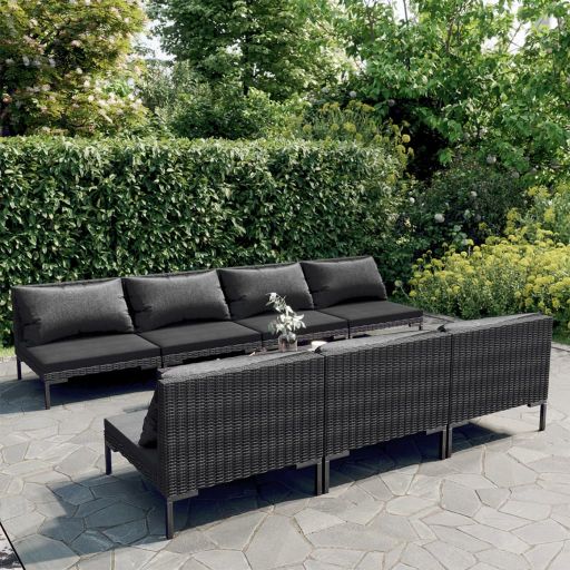 vidaXL 5-tlg. Garten-Lounge-Set mit Kissen Poly Rattan Dunkelgrau