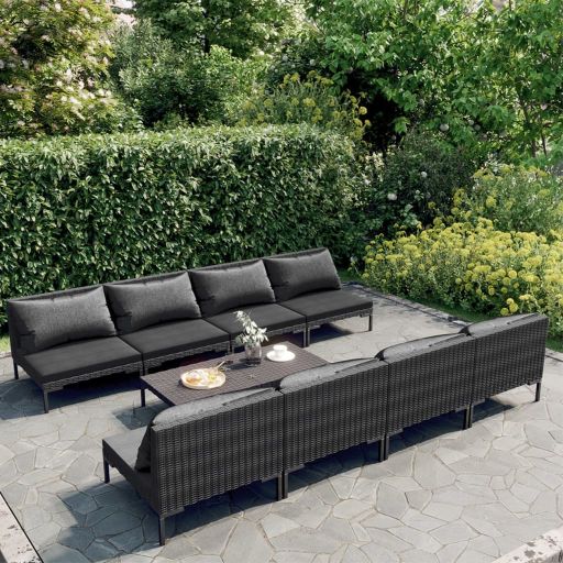 vidaXL 5-tlg. Garten-Lounge-Set mit Kissen Poly Rattan Dunkelgrau
