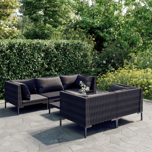 vidaXL 5-tlg. Garten-Lounge-Set mit Kissen Poly Rattan Dunkelgrau