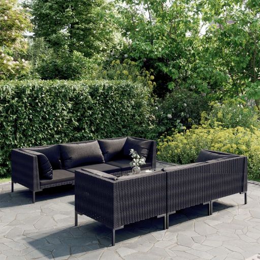 vidaXL 5-tlg. Garten-Lounge-Set mit Kissen Poly Rattan Dunkelgrau