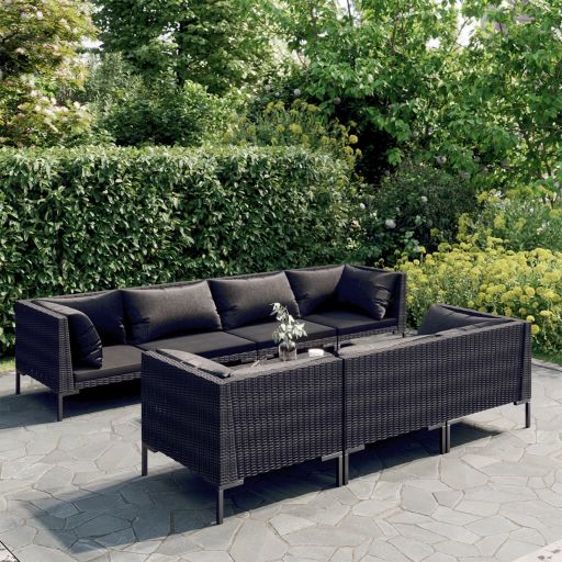 vidaXL 5-tlg. Garten-Lounge-Set mit Kissen Poly Rattan Dunkelgrau