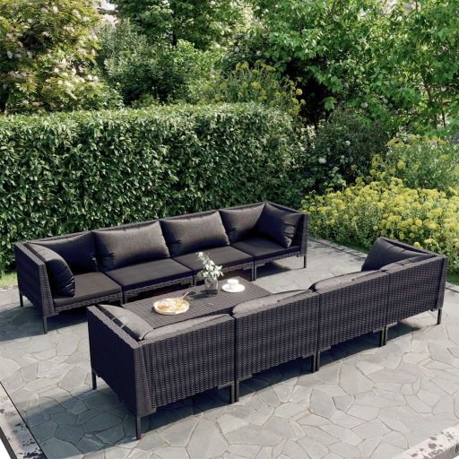 vidaXL 5-tlg. Garten-Lounge-Set mit Kissen Poly Rattan Dunkelgrau