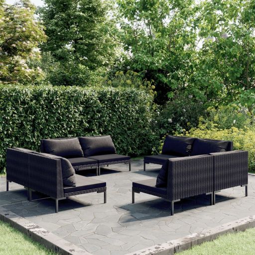vidaXL 4-tlg. Garten-Lounge-Set mit Kissen Poly Rattan Dunkelgrau