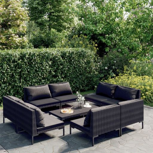 vidaXL 4-tlg. Garten-Lounge-Set mit Kissen Poly Rattan Dunkelgrau