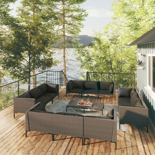 vidaXL 4-tlg. Garten-Lounge-Set mit Kissen Poly Rattan Dunkelgrau