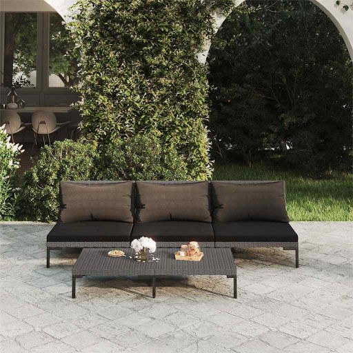 vidaXL 4-tlg. Garten-Lounge-Set mit Kissen Poly Rattan Dunkelgrau