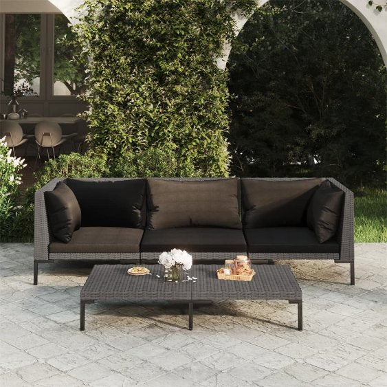 vidaXL 4-tlg. Garten-Lounge-Set mit Kissen Poly Rattan Dunkelgrau