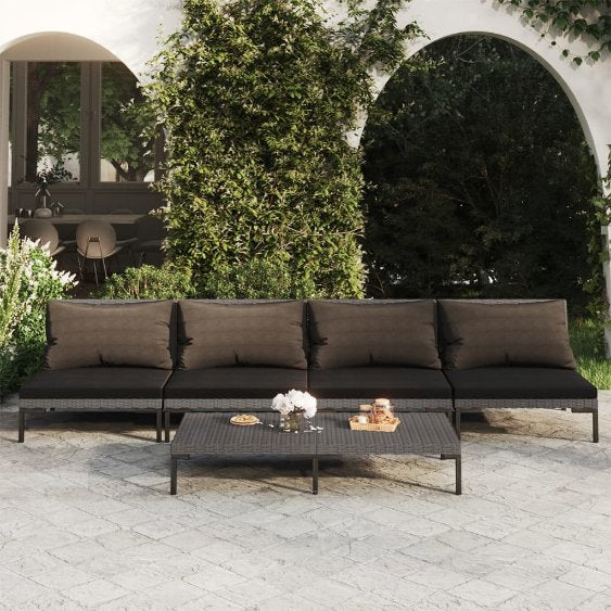vidaXL 4-tlg. Garten-Lounge-Set mit Kissen Poly Rattan Dunkelgrau