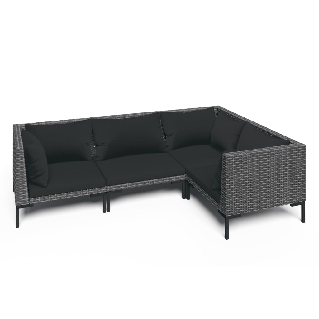 vidaXL 4-tlg. Garten-Lounge-Set mit Kissen Poly Rattan Dunkelgrau