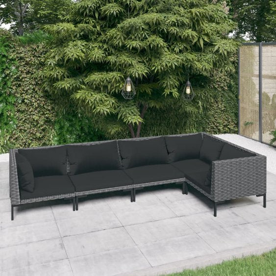 vidaXL 4-tlg. Garten-Lounge-Set mit Kissen Poly Rattan Dunkelgrau
