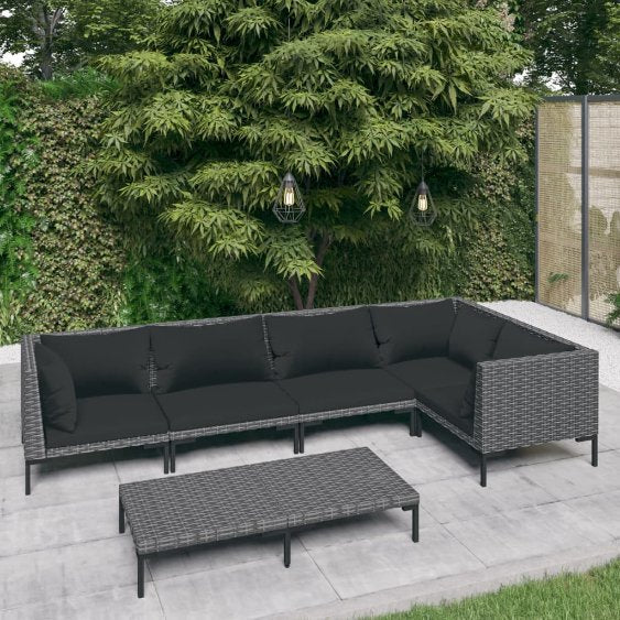 vidaXL 4-tlg. Garten-Lounge-Set mit Kissen Poly Rattan Dunkelgrau