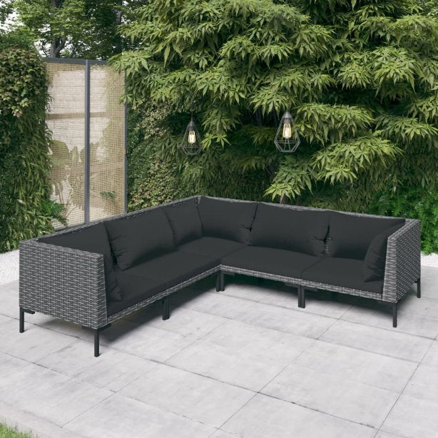 vidaXL 4-tlg. Garten-Lounge-Set mit Kissen Poly Rattan Dunkelgrau