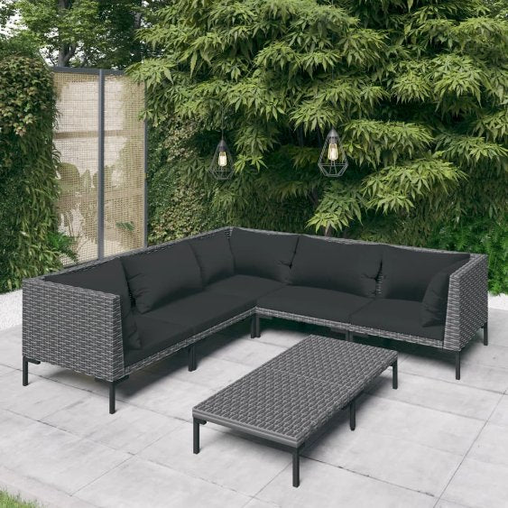 vidaXL 4-tlg. Garten-Lounge-Set mit Kissen Poly Rattan Dunkelgrau
