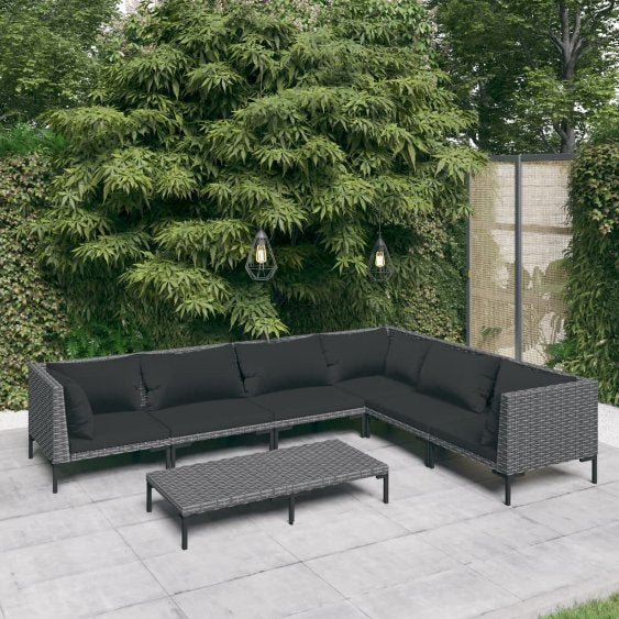 vidaXL 4-tlg. Garten-Lounge-Set mit Kissen Poly Rattan Dunkelgrau