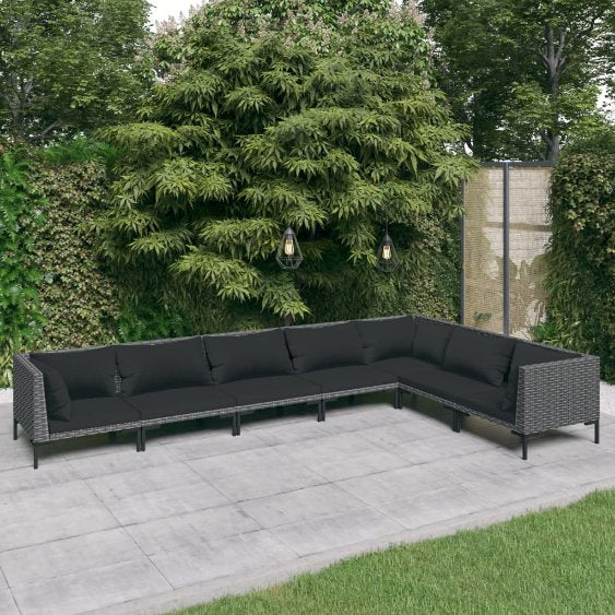 vidaXL 4-tlg. Garten-Lounge-Set mit Kissen Poly Rattan Dunkelgrau