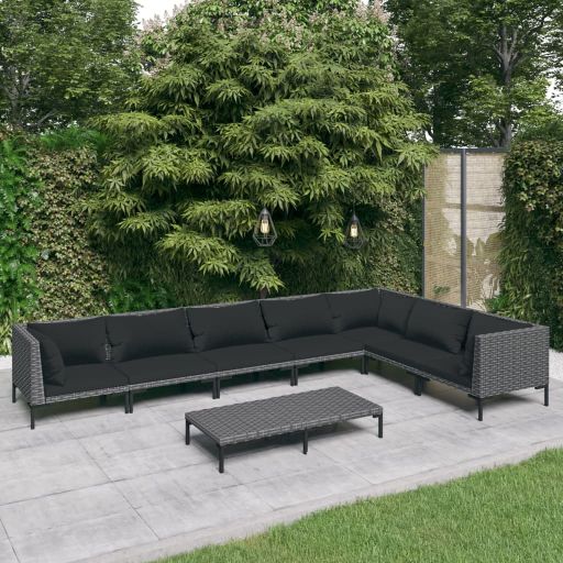 vidaXL 4-tlg. Garten-Lounge-Set mit Kissen Poly Rattan Dunkelgrau