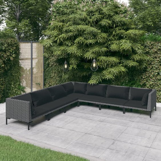 vidaXL 4-tlg. Garten-Lounge-Set mit Kissen Poly Rattan Dunkelgrau