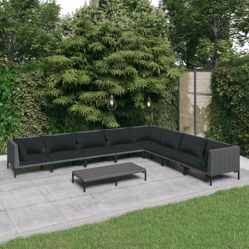 vidaXL 4-tlg. Garten-Lounge-Set mit Kissen Poly Rattan Dunkelgrau