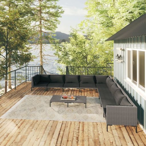 vidaXL 4-tlg. Garten-Lounge-Set mit Kissen Poly Rattan Dunkelgrau