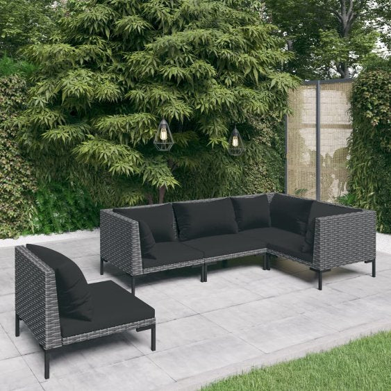 vidaXL 5-tlg. Garten-Lounge-Set mit Kissen Poly Rattan Dunkelgrau