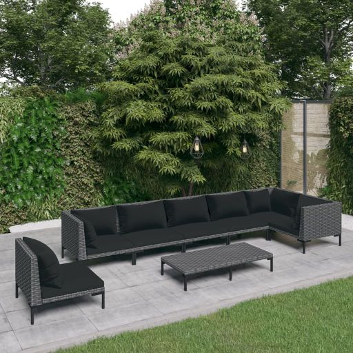 vidaXL 5-tlg. Garten-Lounge-Set mit Kissen Poly Rattan Dunkelgrau