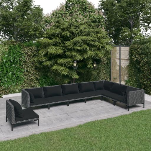 vidaXL 5-tlg. Garten-Lounge-Set mit Kissen Poly Rattan Dunkelgrau