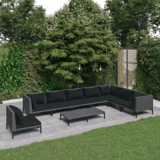 vidaXL 5-tlg. Garten-Lounge-Set mit Kissen Poly Rattan Dunkelgrau