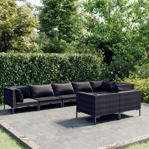 vidaXL 7-tlg. Garten-Lounge-Set mit Kissen Poly Rattan Dunkelgrau