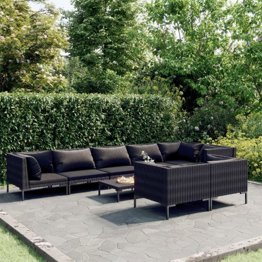 vidaXL 7-tlg. Garten-Lounge-Set mit Kissen Poly Rattan Dunkelgrau