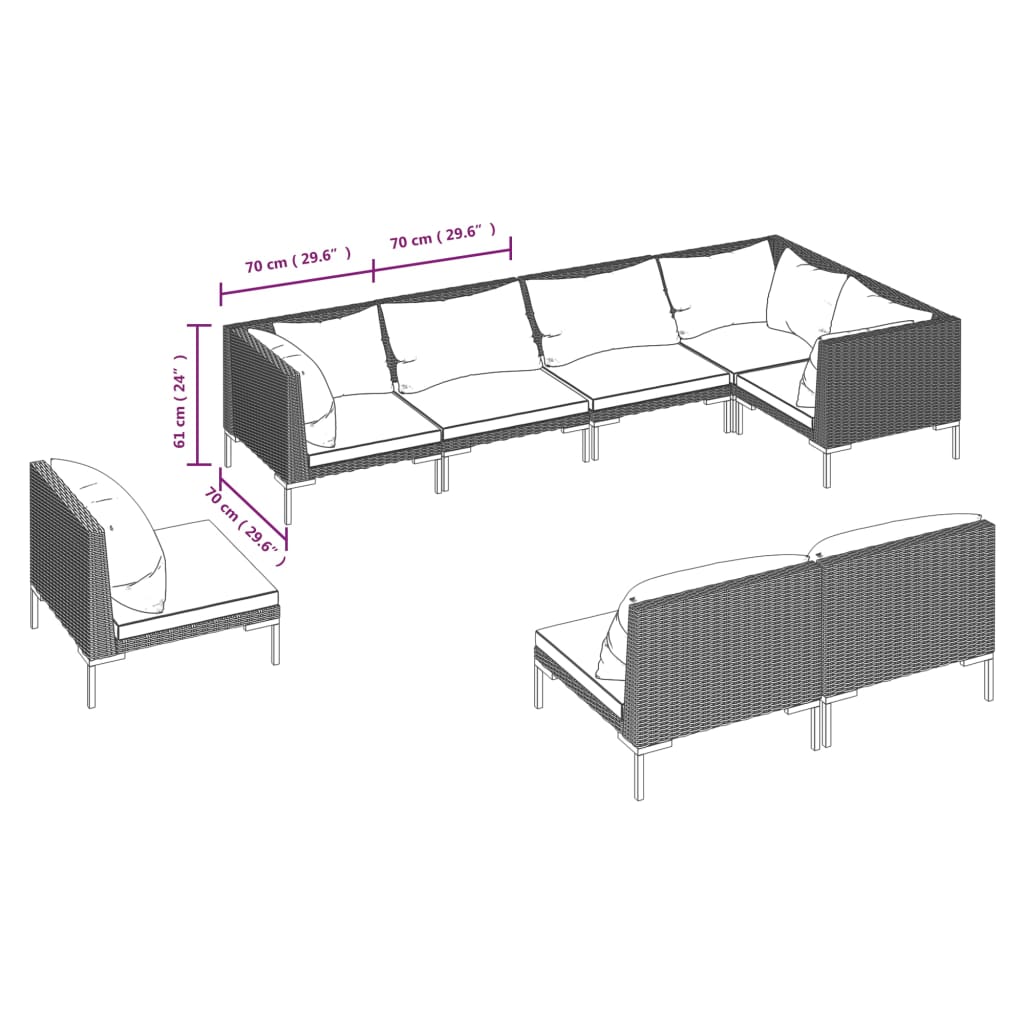 vidaXL 8-tlg. Garten-Lounge-Set mit Kissen Poly Rattan Dunkelgrau