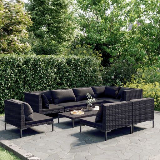 vidaXL 8-tlg. Garten-Lounge-Set mit Kissen Poly Rattan Dunkelgrau