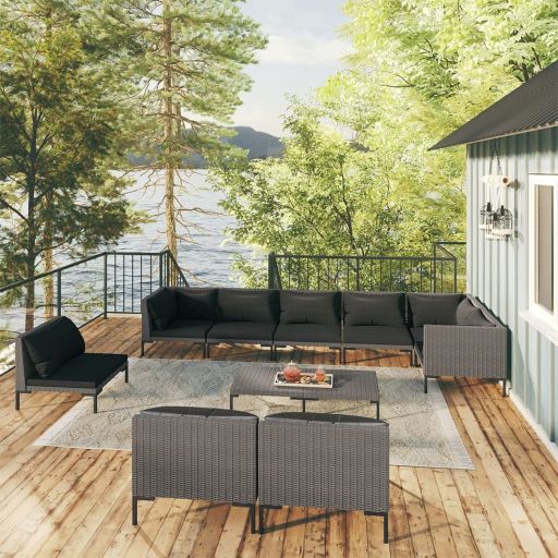 vidaXL 8-tlg. Garten-Lounge-Set mit Kissen Poly Rattan Dunkelgrau